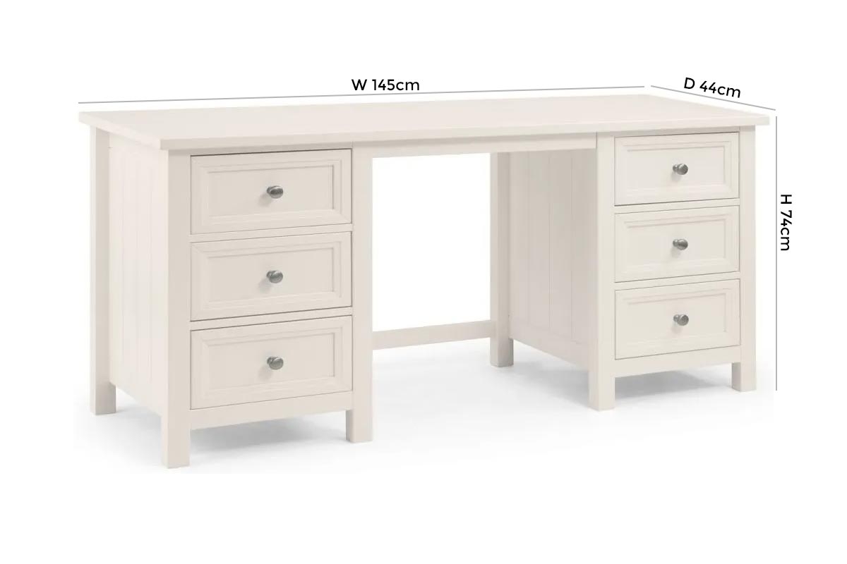 Product photograph of Maine White Lacquered Pine 6 Drawer Dressing Table from Choice Furniture Superstore.