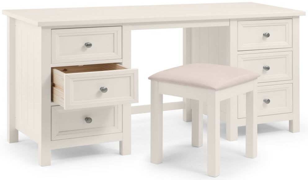Product photograph of Maine White Lacquered Pine 6 Drawer Dressing Table from Choice Furniture Superstore.
