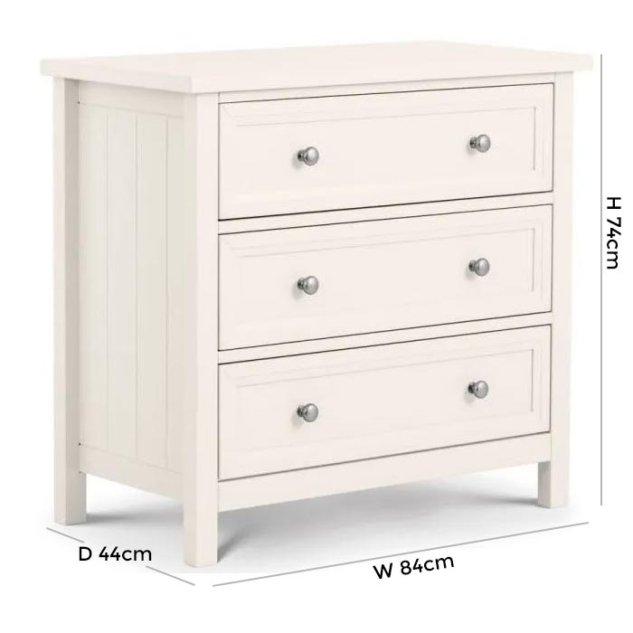 Product photograph of Maine White Lacquered Pine 3 Drawer Chest from Choice Furniture Superstore.