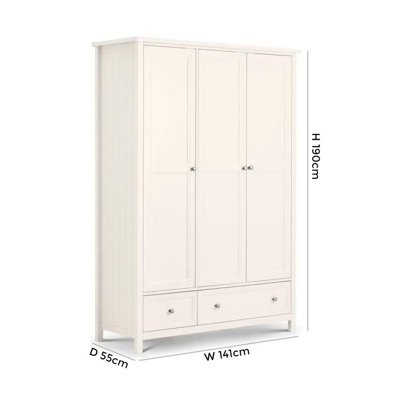 Product photograph of Maine White Lacquered Pine 3 Door 2 Drawer Wardrobe from Choice Furniture Superstore.