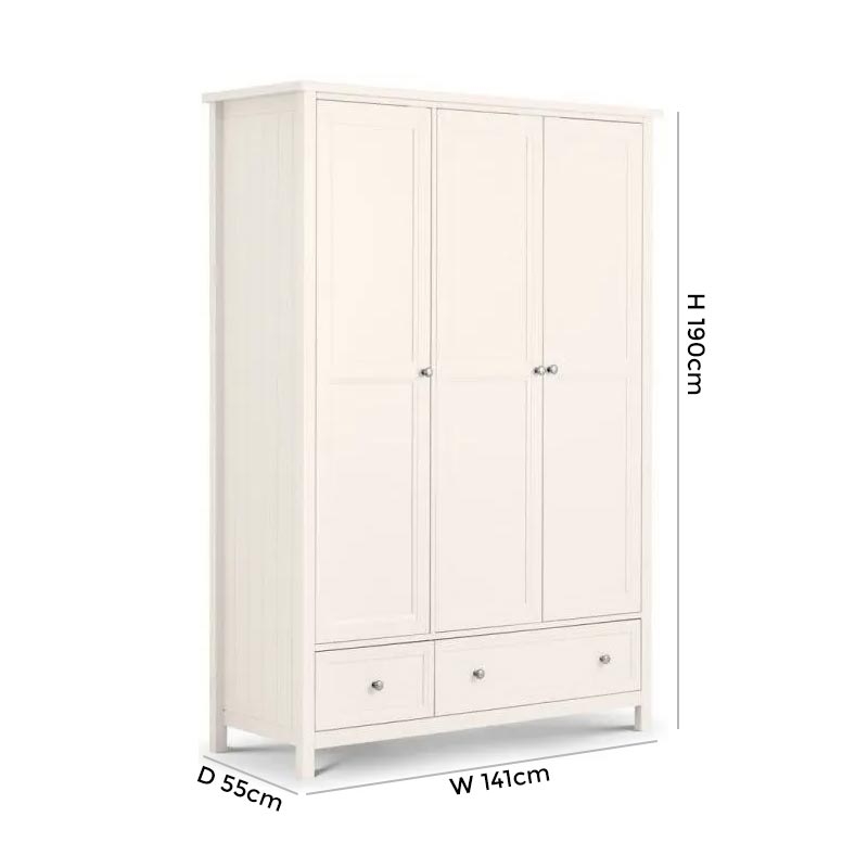 Product photograph of Maine White 3 Door 2 Drawer Wardrobe from Choice Furniture Superstore.