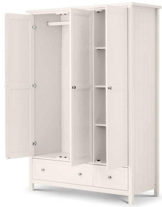 Product photograph of Maine White Lacquered Pine 3 Door 2 Drawer Wardrobe from Choice Furniture Superstore.