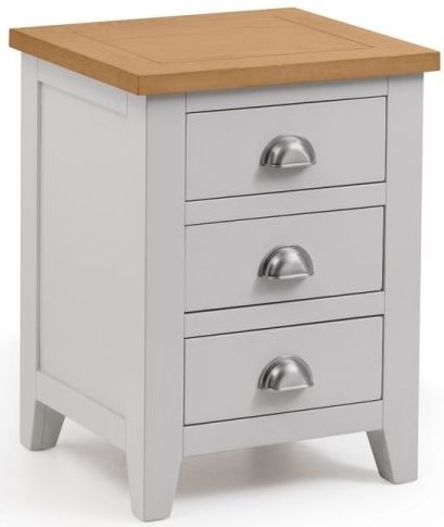 Product photograph of Richmond Elephant Grey Lacquered Oak 3 Drawer Bedside Cabinet from Choice Furniture Superstore.