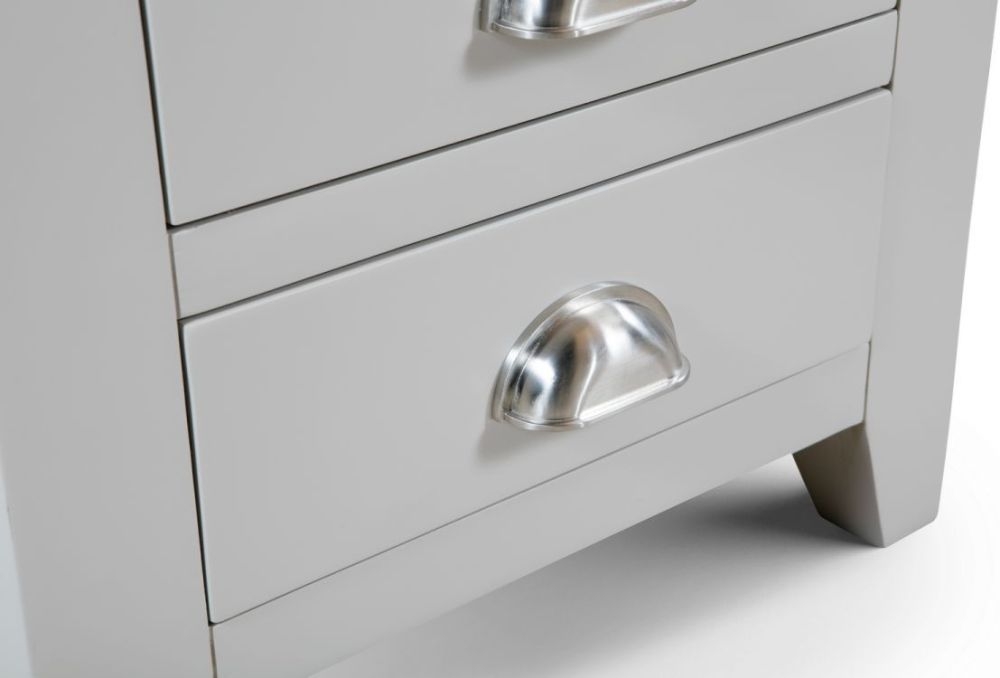 Product photograph of Richmond Elephant Grey Lacquered Oak 3 Drawer Bedside Cabinet from Choice Furniture Superstore.