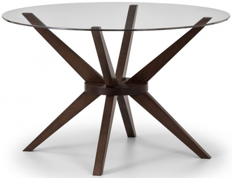 Julian Bowen Chelsea Walnut and Glass 120cm Round Dining Table and 4 Kensington Chairs CFS