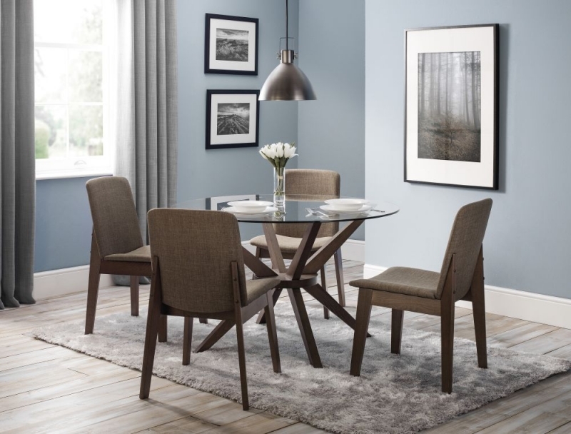 Product photograph of Chelsea Glass And Walnut 4 Seater Round Dining Set With 4 Kensington Chairs from Choice Furniture Superstore.