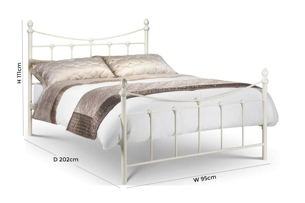 Rebecca Stone White Metal Bed - Comes in Single, Double and King Size Options
