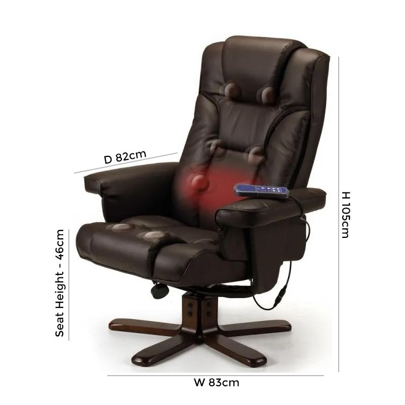 Product photograph of Malmo Leather Swivel Recliner Massager Chair With Footstool - Comes In Black And Brown Options from Choice Furniture Superstore.