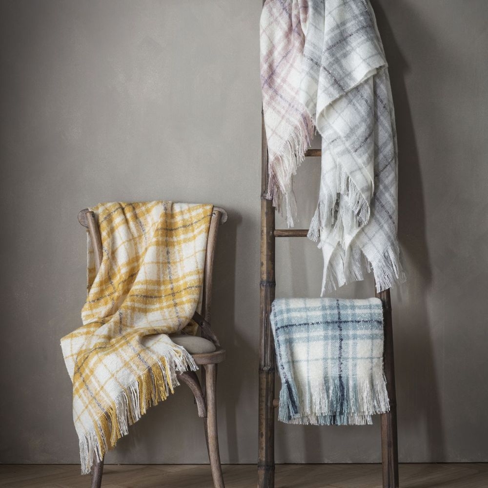 Product photograph of Check Frayed Fringing Grey Mohair Fabric Throw from Choice Furniture Superstore.