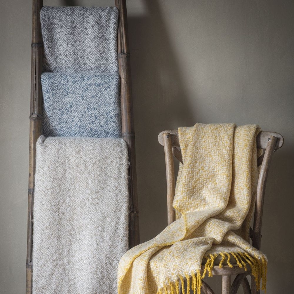 Product photograph of Herringbone Solid Fringing Grey Mohair Fabric Throw from Choice Furniture Superstore.