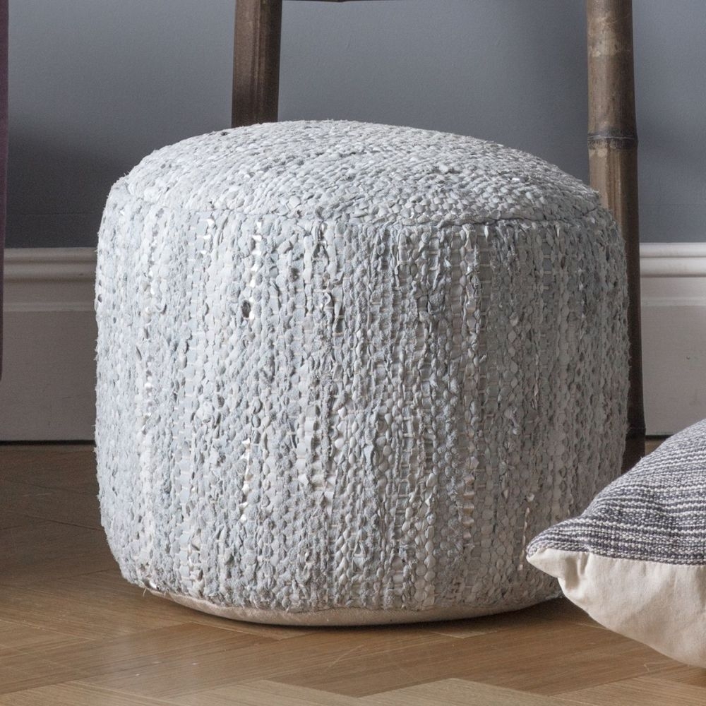 Product photograph of Glasco Beige Interwoven Braided Strands Round Fabric Pouffe from Choice Furniture Superstore.