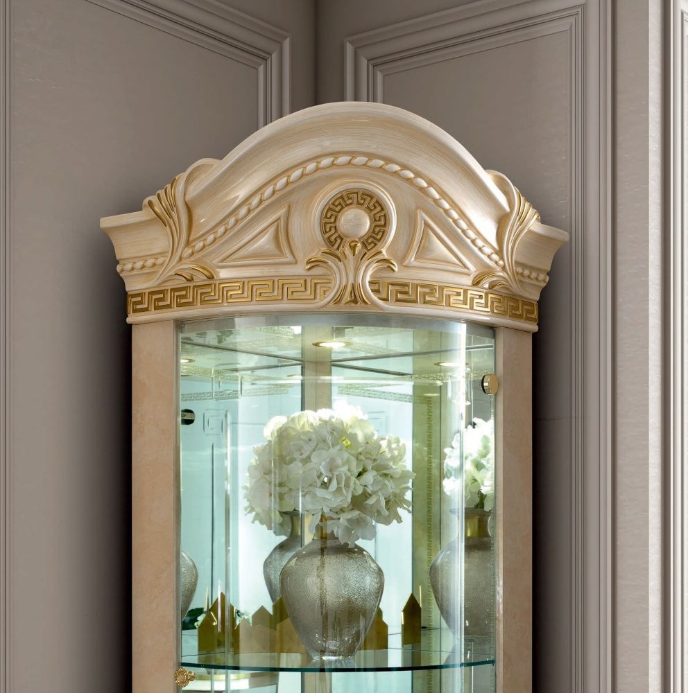 Product photograph of Camel Aida Ivory Italian Corner Dispaly Cabinet from Choice Furniture Superstore.