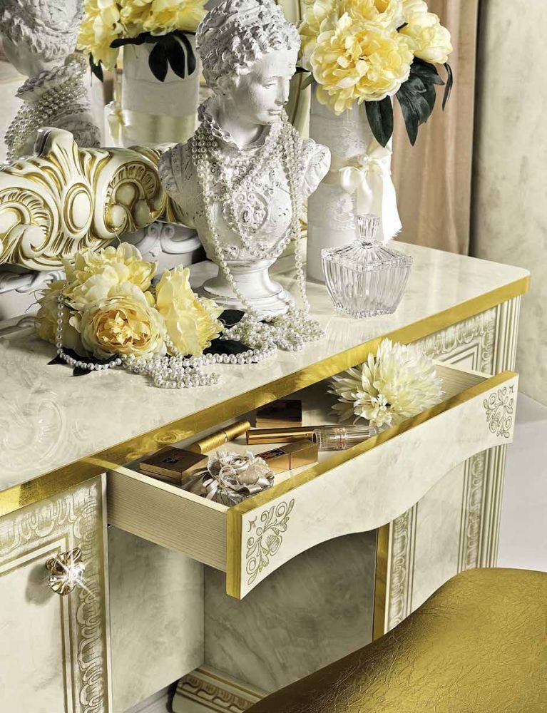 Product photograph of Camel Leonardo Night Italian Ivory High Gloss And Gold Vanity Dresser from Choice Furniture Superstore.