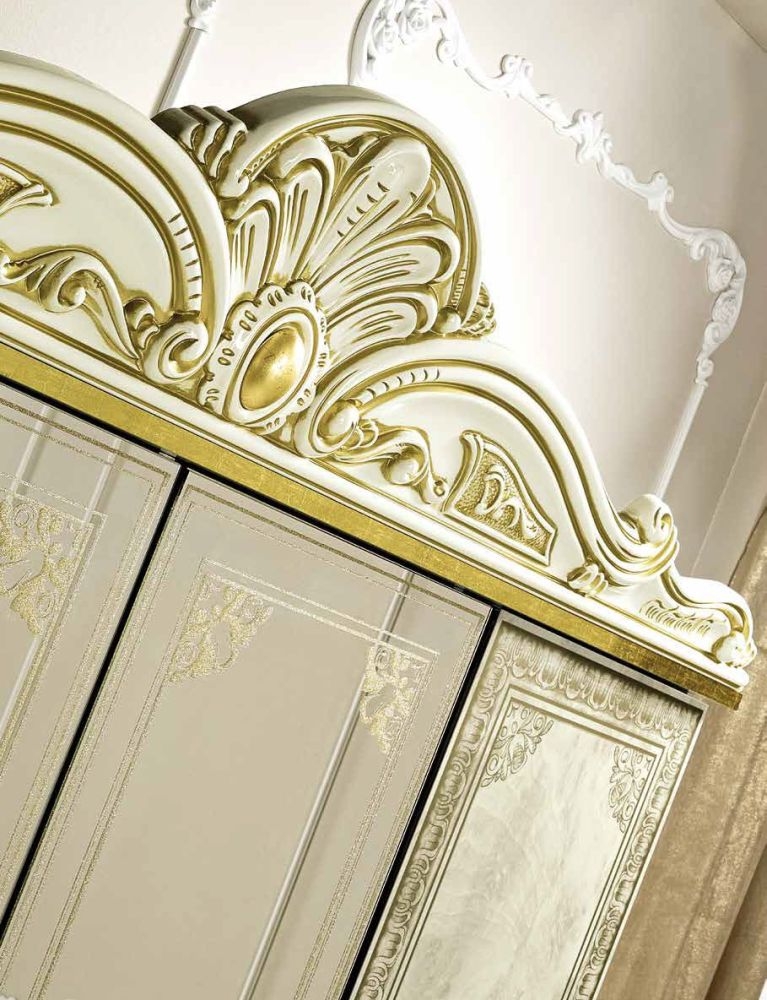 Product photograph of Camel Leonardo Night Italian Ivory High Gloss And Gold 4 Door Wardrobe from Choice Furniture Superstore.