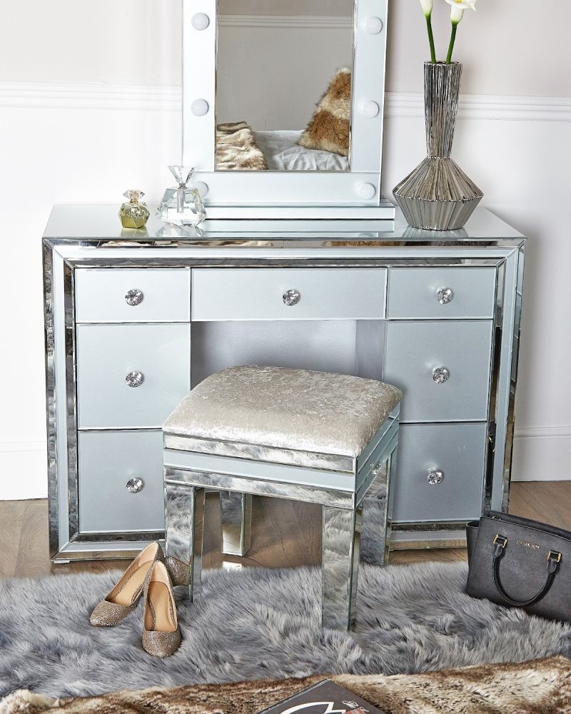 Product photograph of Manhattan Grey Glass Double Pedestal Dressing Table from Choice Furniture Superstore.