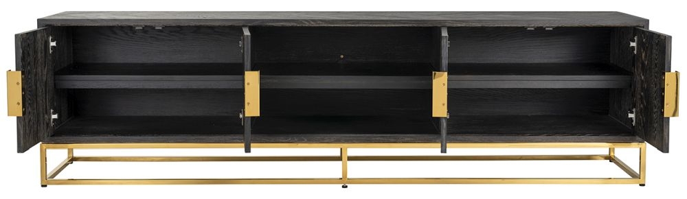 Product photograph of Blackbone Black Oak And Gold 4 Door Tv Unit - 220cm from Choice Furniture Superstore.