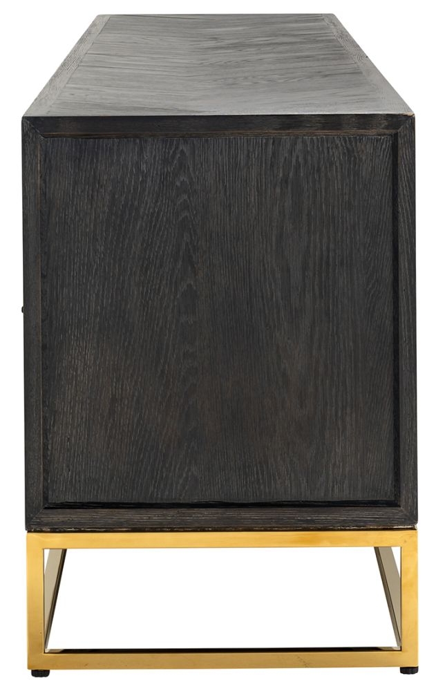 Product photograph of Blackbone Black Oak And Gold 4 Door Tv Unit - 220cm from Choice Furniture Superstore.