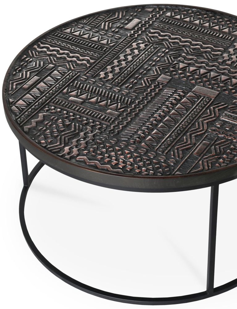 Ethnicraft Teak Ancestors Tabwa Black Nest of 3 Coffee Tables CFS