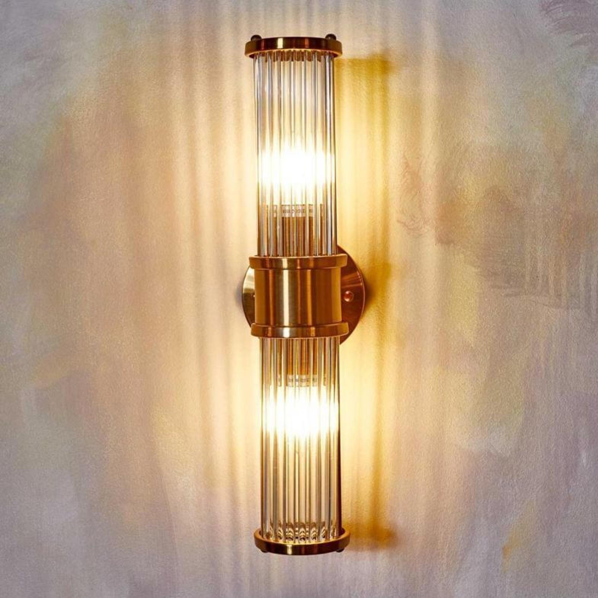 Product photograph of Crisal Decoracion Aged Gold Metal Glass Tubes 2 Bulbs Wall Light from Choice Furniture Superstore.