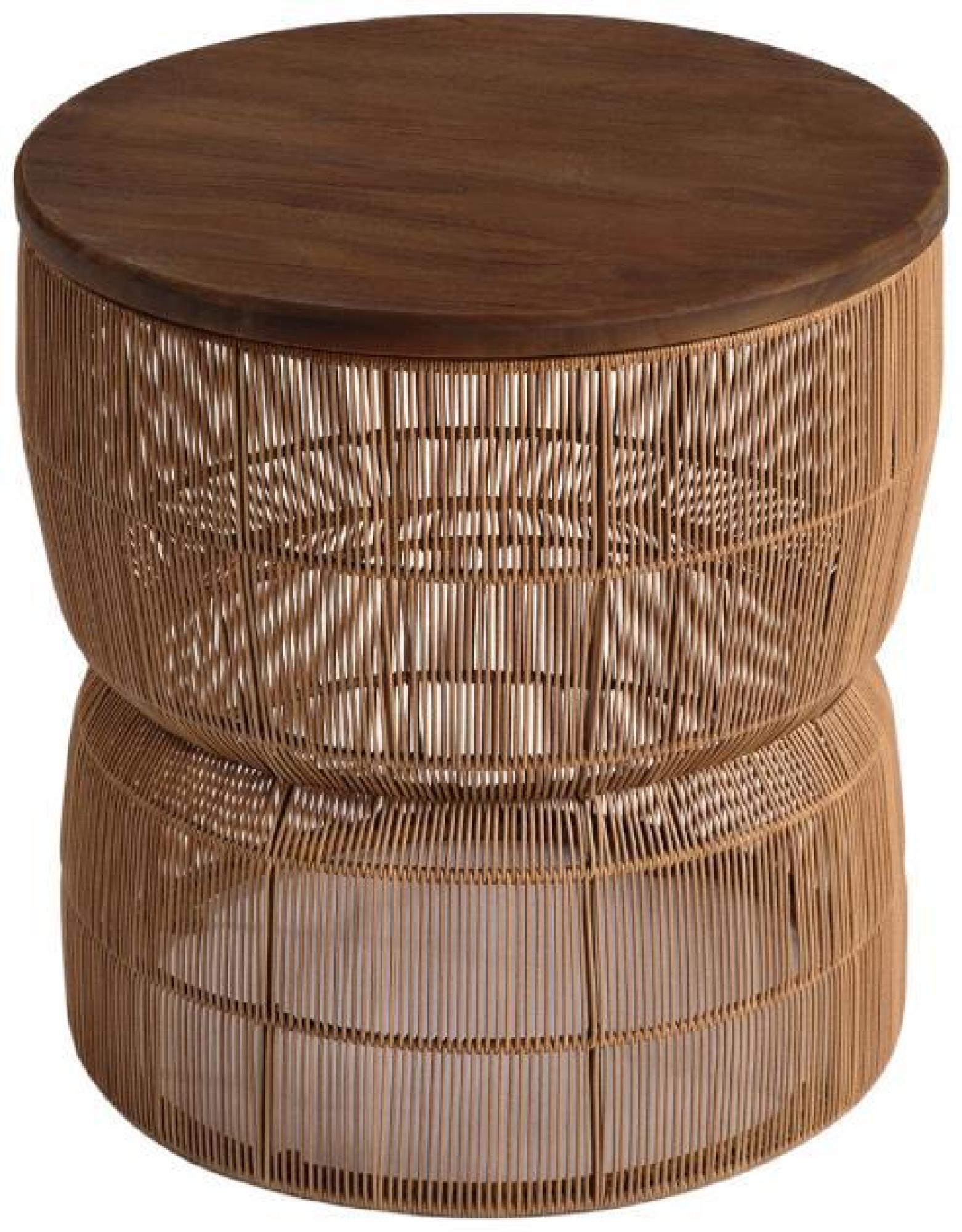 Product photograph of Crisal Decoracion Teak Wood Round Synthetic Rope Side Table - Comes In Stone And Natural Options from Choice Furniture Superstore.