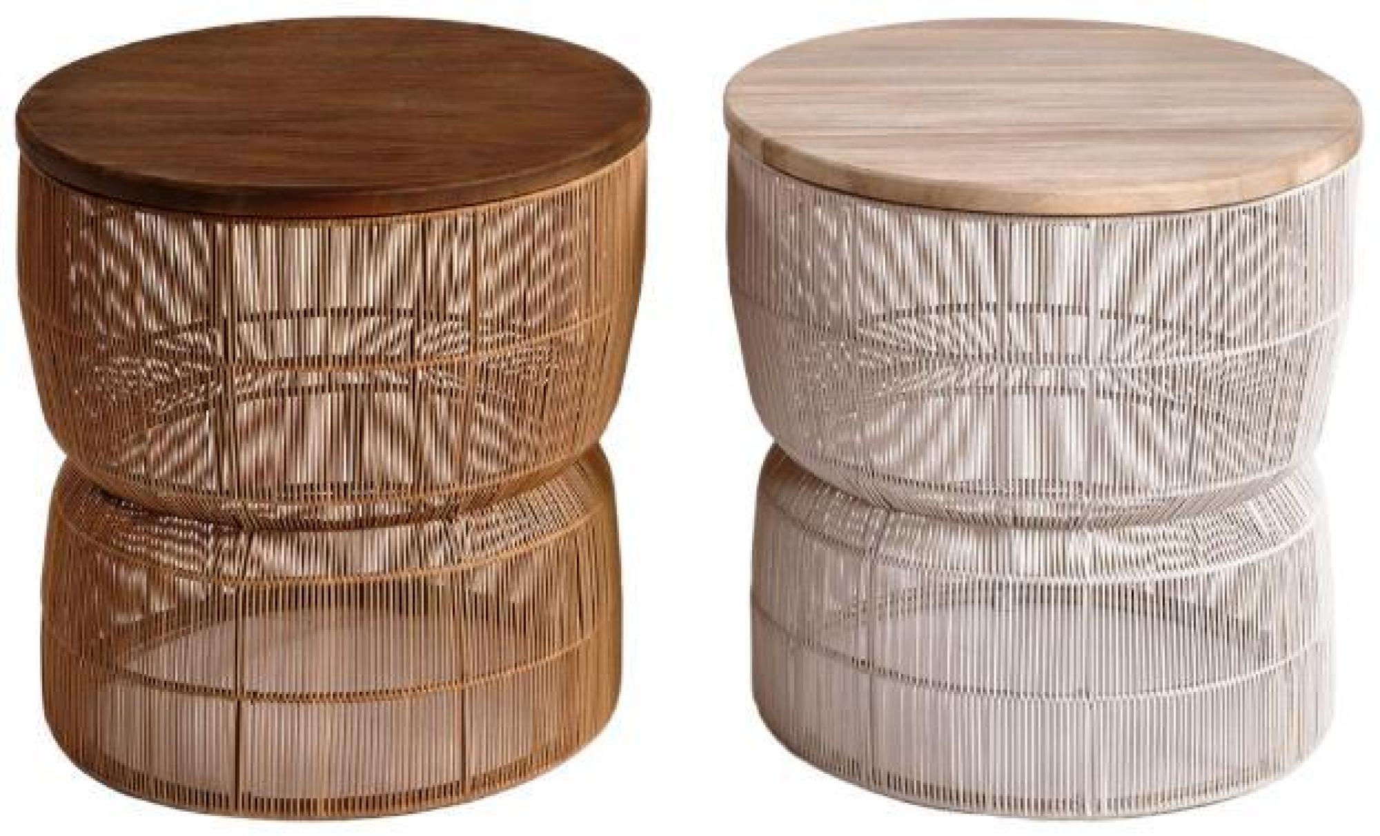 Product photograph of Teak Wood Round Synthetic Rope Side Table - Comes In Stone And Natural Options from Choice Furniture Superstore.