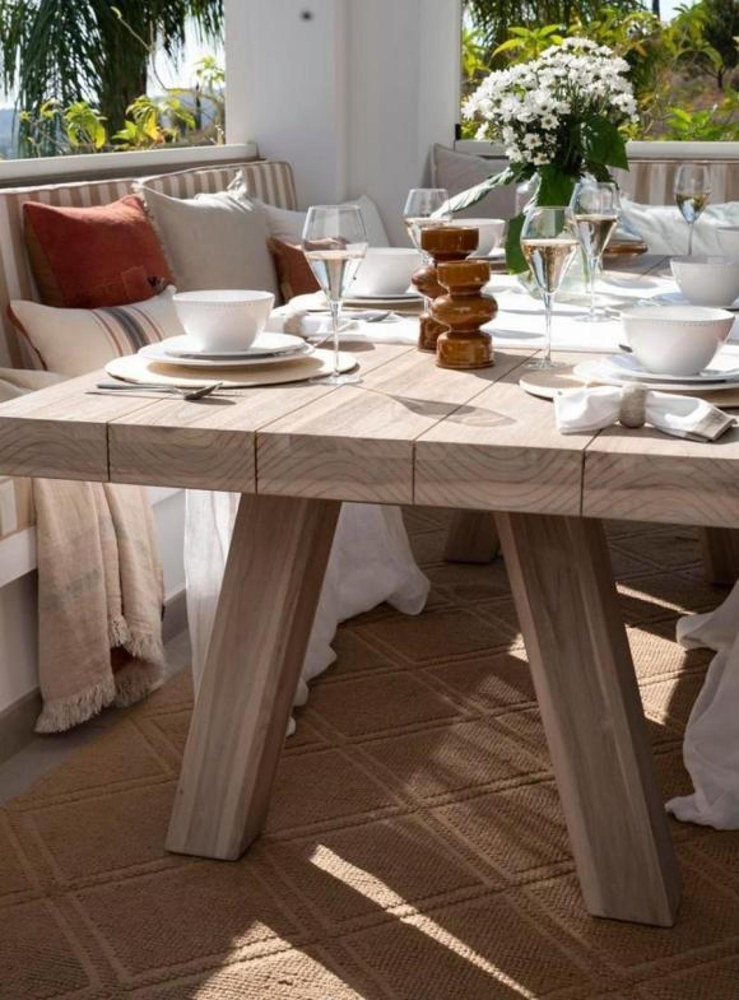 Product photograph of Aged Teak Outdoor Dining Table - 6 Seater from Choice Furniture Superstore.