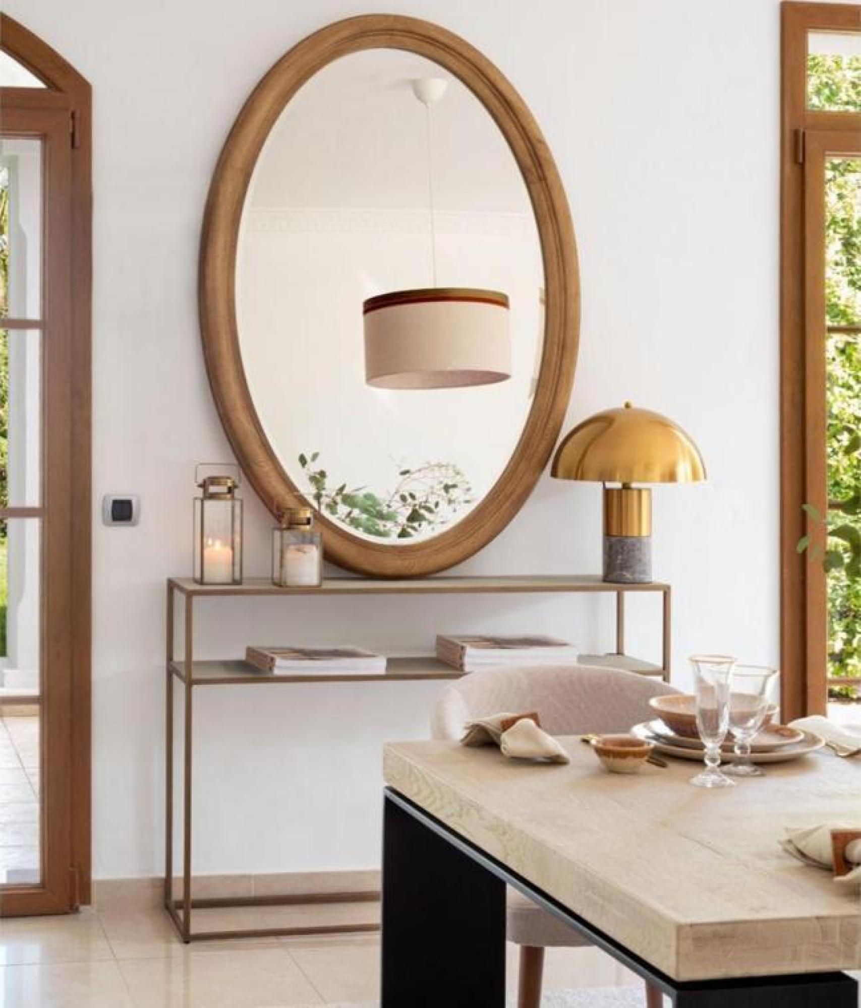 Product photograph of Natural Wood Oval Wall Mirror from Choice Furniture Superstore.