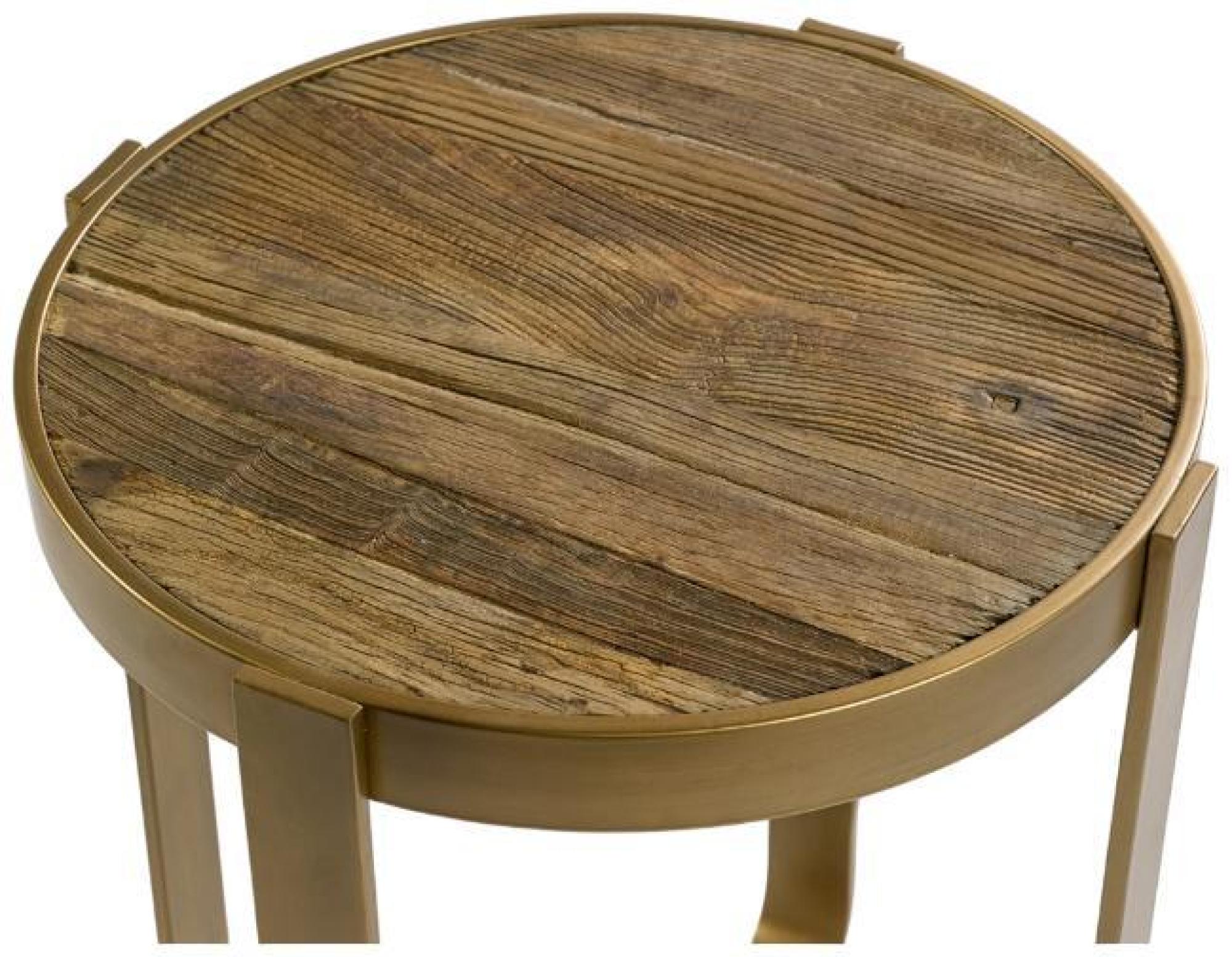 Product photograph of Crisal Decoracion Oak Wood Round Auxiliary Gilded Table from Choice Furniture Superstore.