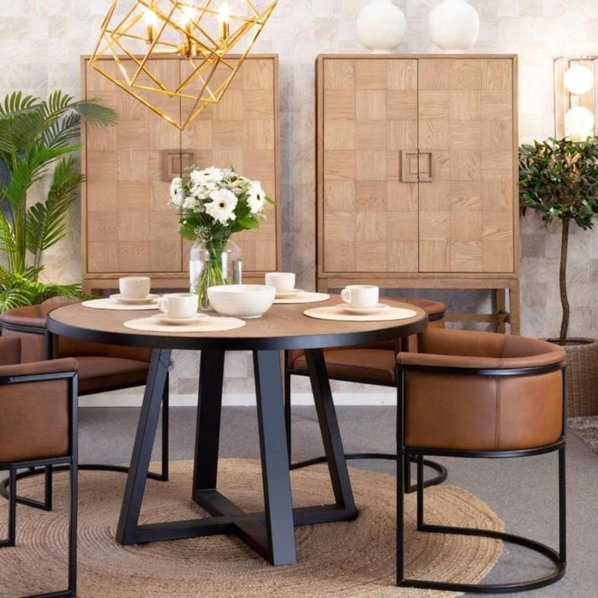 Product photograph of Crisal Decoracion Blade Shaped Legs Round Dining Table - 6 Seater - Comes In Oak Gold And Oak Black Options from Choice Furniture Superstore.