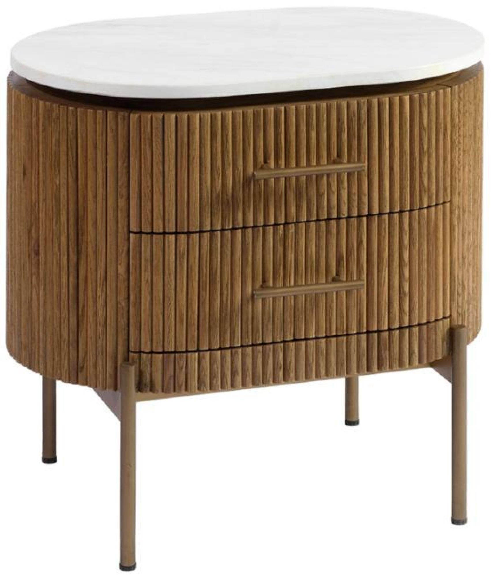 Product photograph of Natural Oak Wood 2 Drawer Oval Bedside Cabinet from Choice Furniture Superstore.