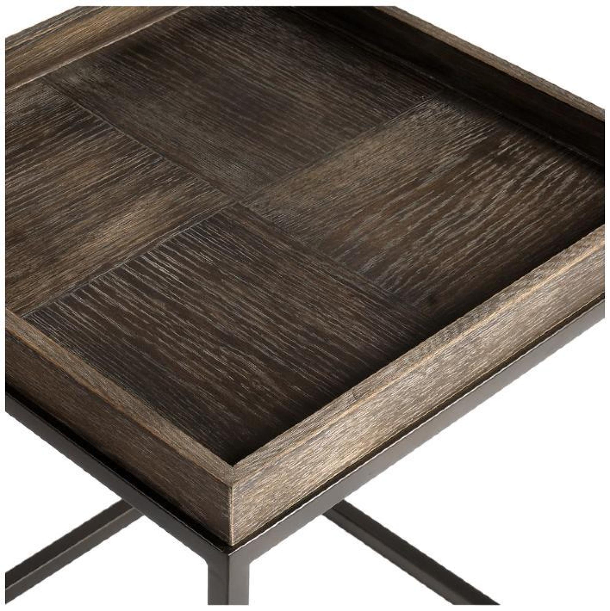 Product photograph of Crisal Decoracion Grey Oak Wood Checkered Side Table from Choice Furniture Superstore.