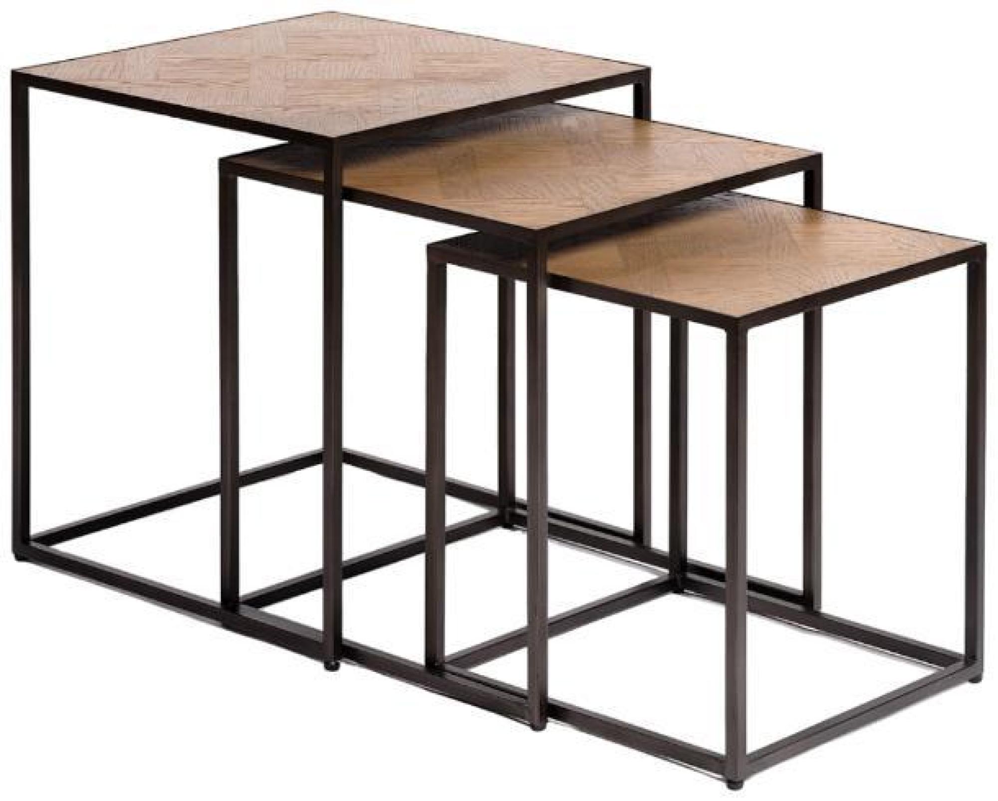 Product photograph of Oak Wood Set Of 3 Square Side Table from Choice Furniture Superstore.