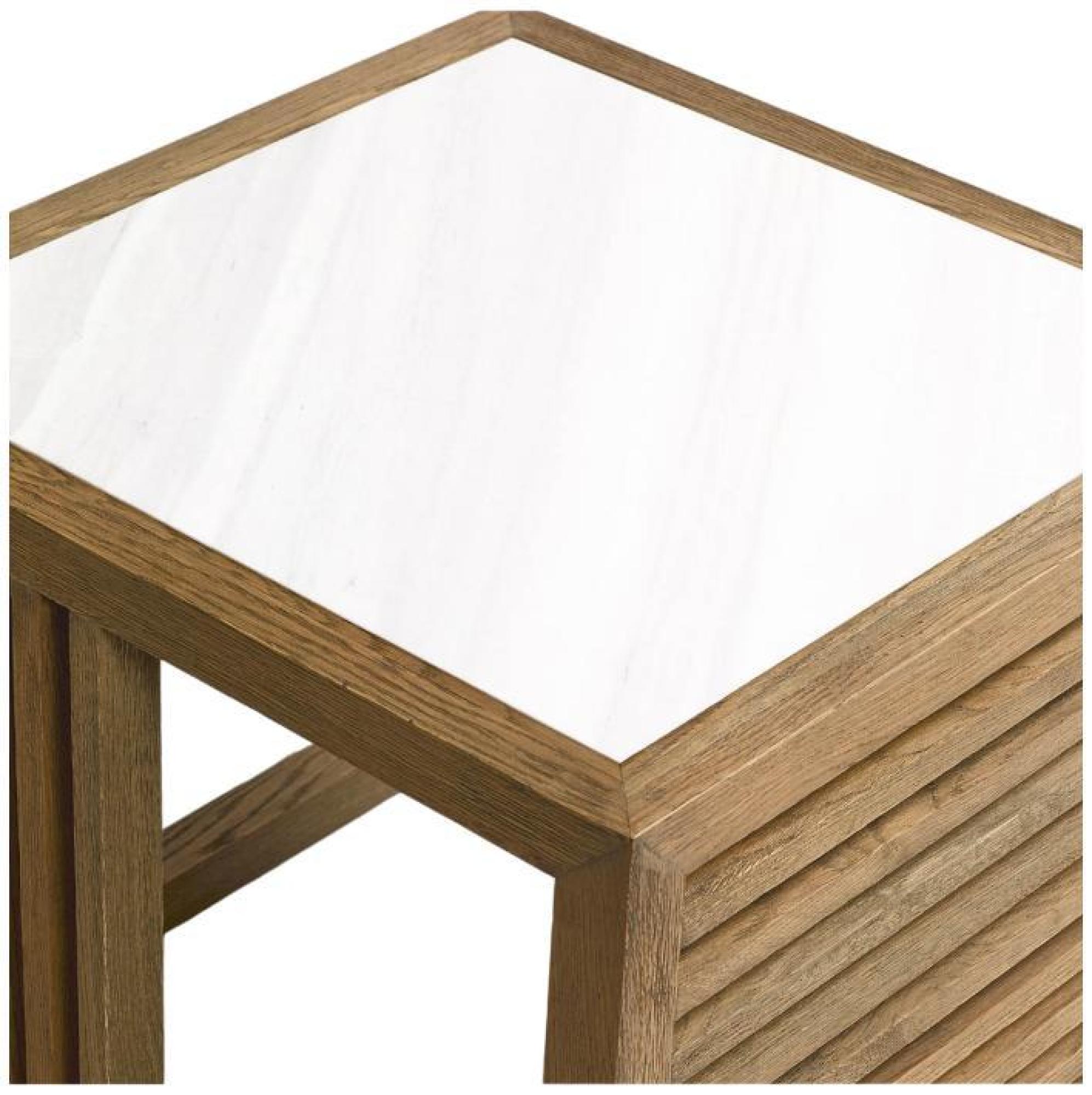 Product photograph of Crisal Decoracion Oak Wood Square Marble Side Table from Choice Furniture Superstore.