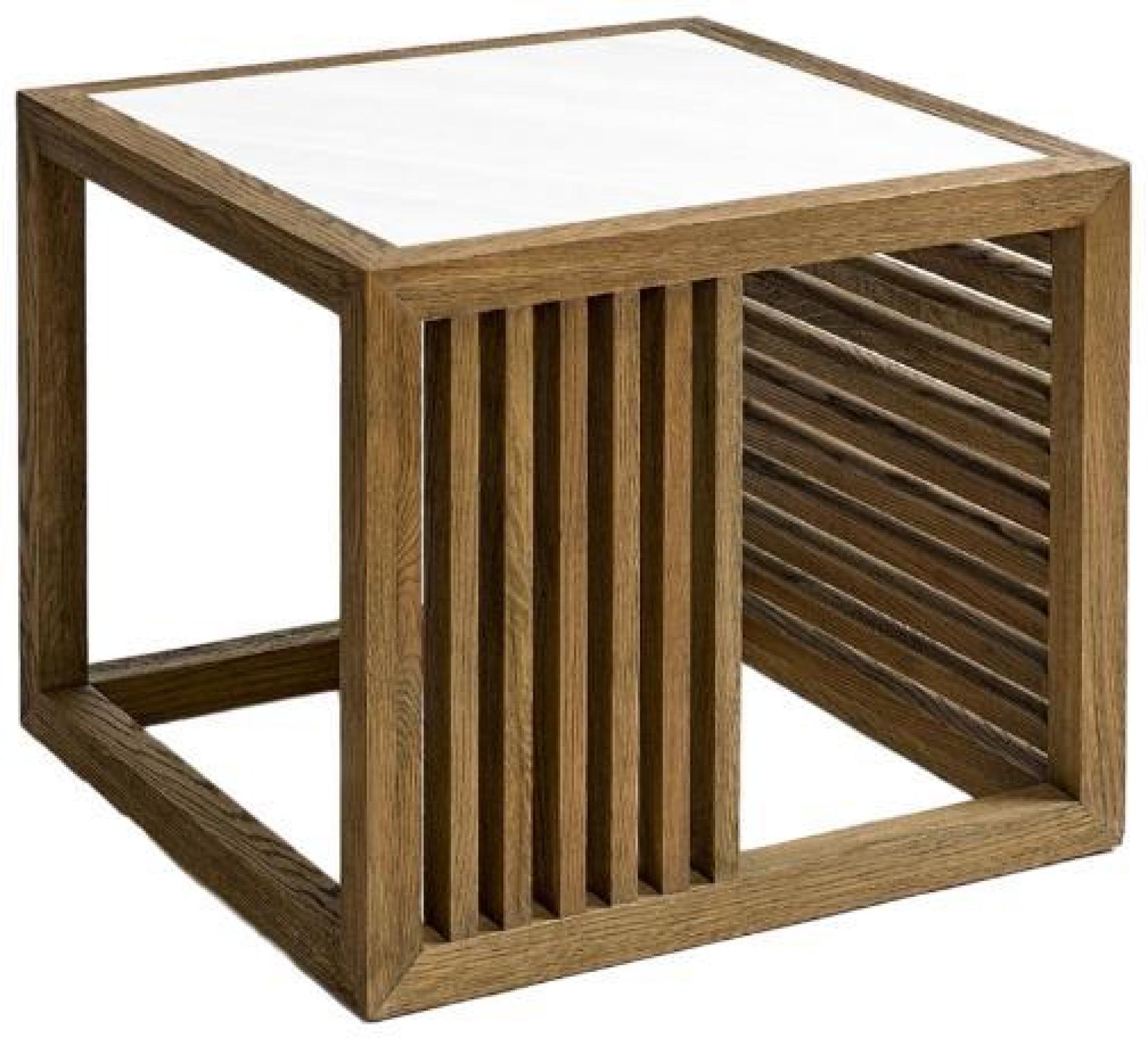 Product photograph of Crisal Decoracion Oak Wood Square Marble Side Table from Choice Furniture Superstore.