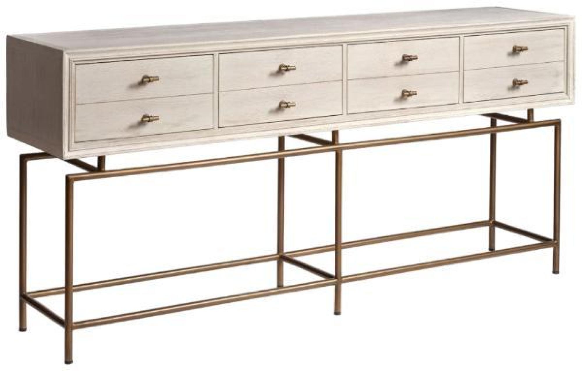 Product photograph of Greyish White Wood 8 Drawer T Handles Pull Console Table from Choice Furniture Superstore.