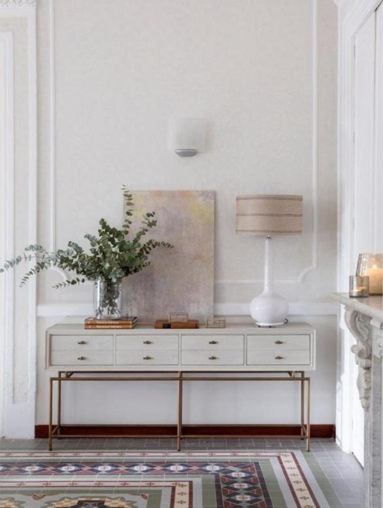 Product photograph of Greyish White Wood 8 Drawer T Handles Pull Console Table from Choice Furniture Superstore.