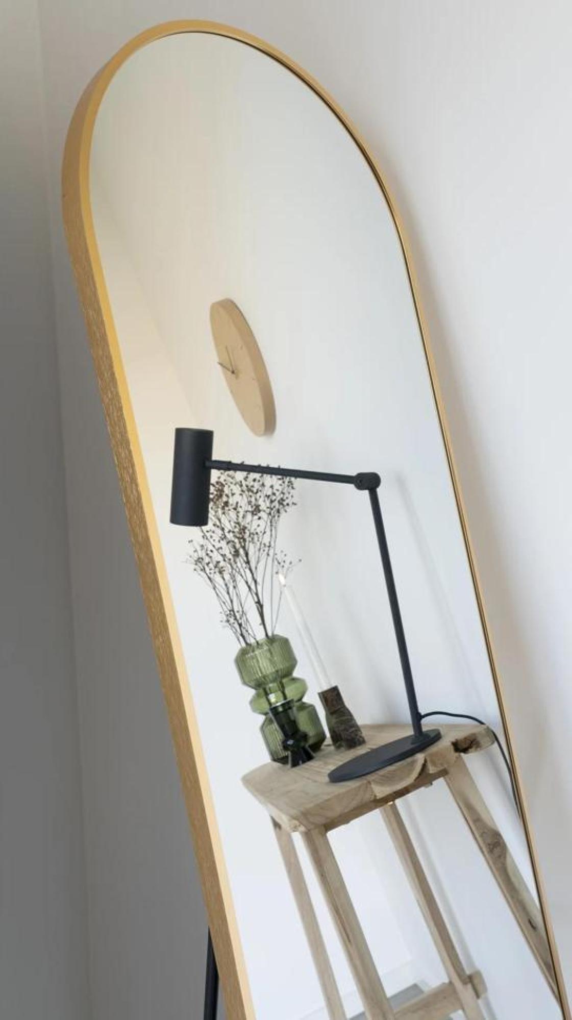 Product photograph of Madrid Brass Finish Arch Long Floor Standing Mirror - 40cm X 150cm from Choice Furniture Superstore.