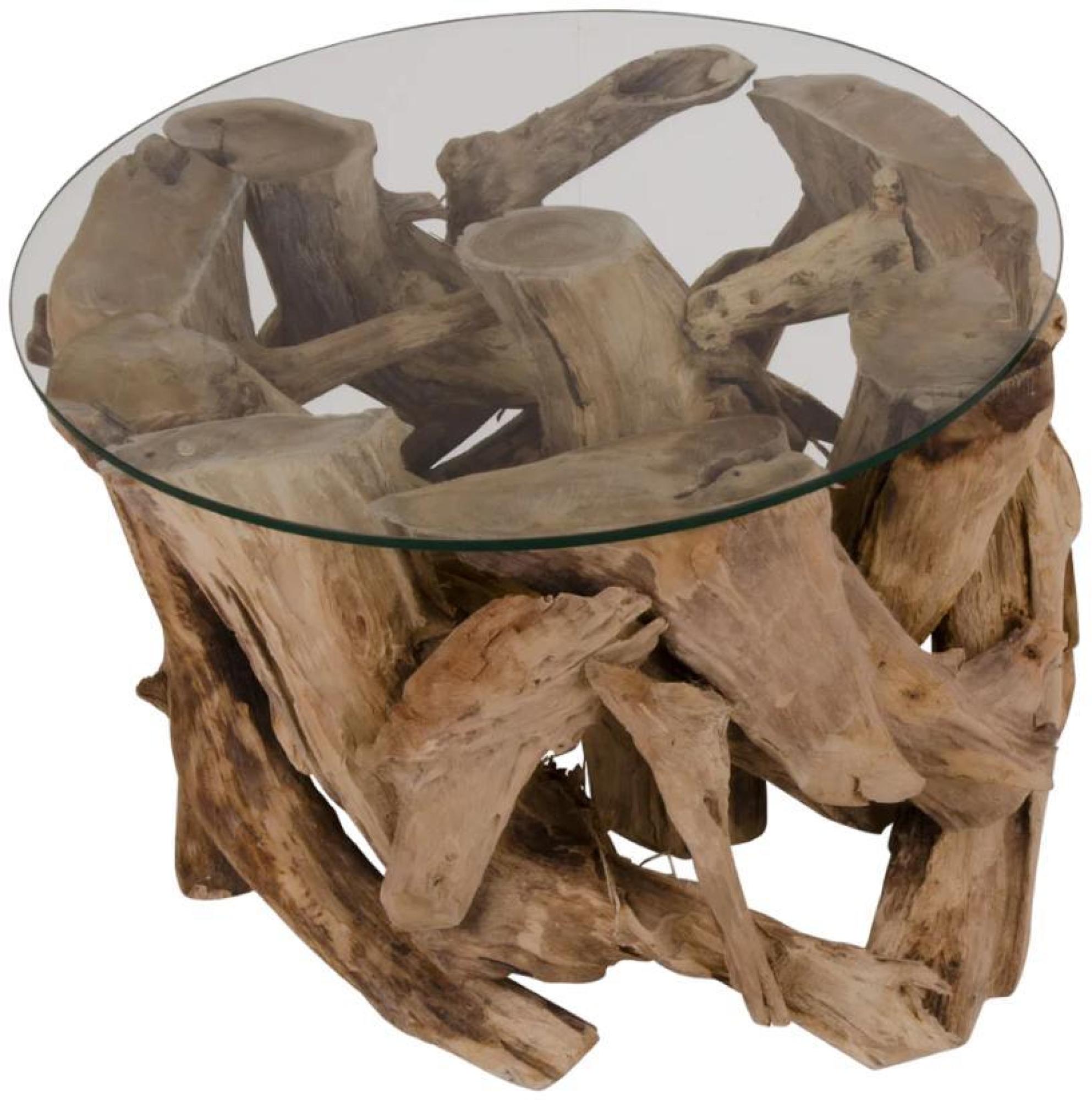 Product photograph of Grand Canyon Natural Teak Root And Glass Top Round Coffee Table from Choice Furniture Superstore.