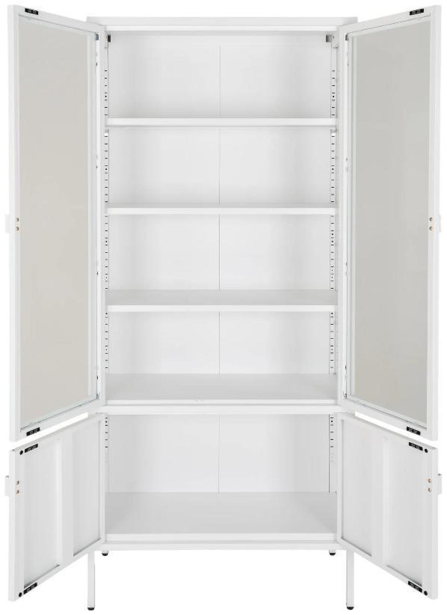 Product photograph of Nondalton Glass And White Metal 4 Door Display Cabinet from Choice Furniture Superstore.