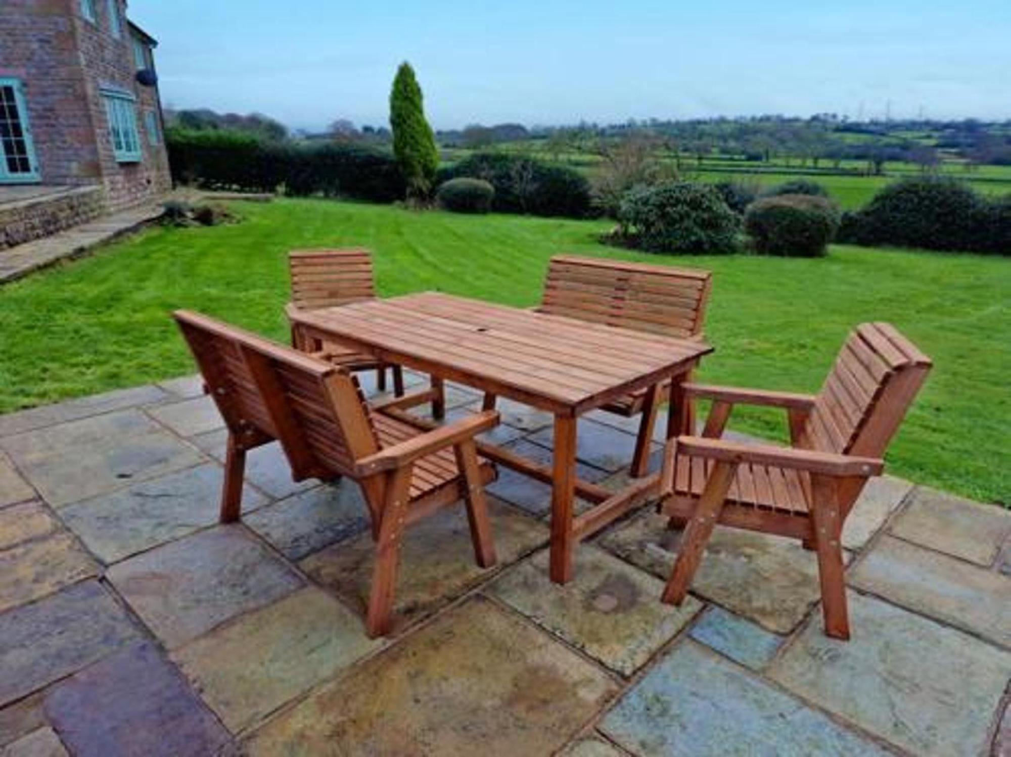 Product photograph of Churnet Valley Brown Outdoor Rectangular Table Set With 2 Benches And 2 Chairs from Choice Furniture Superstore.