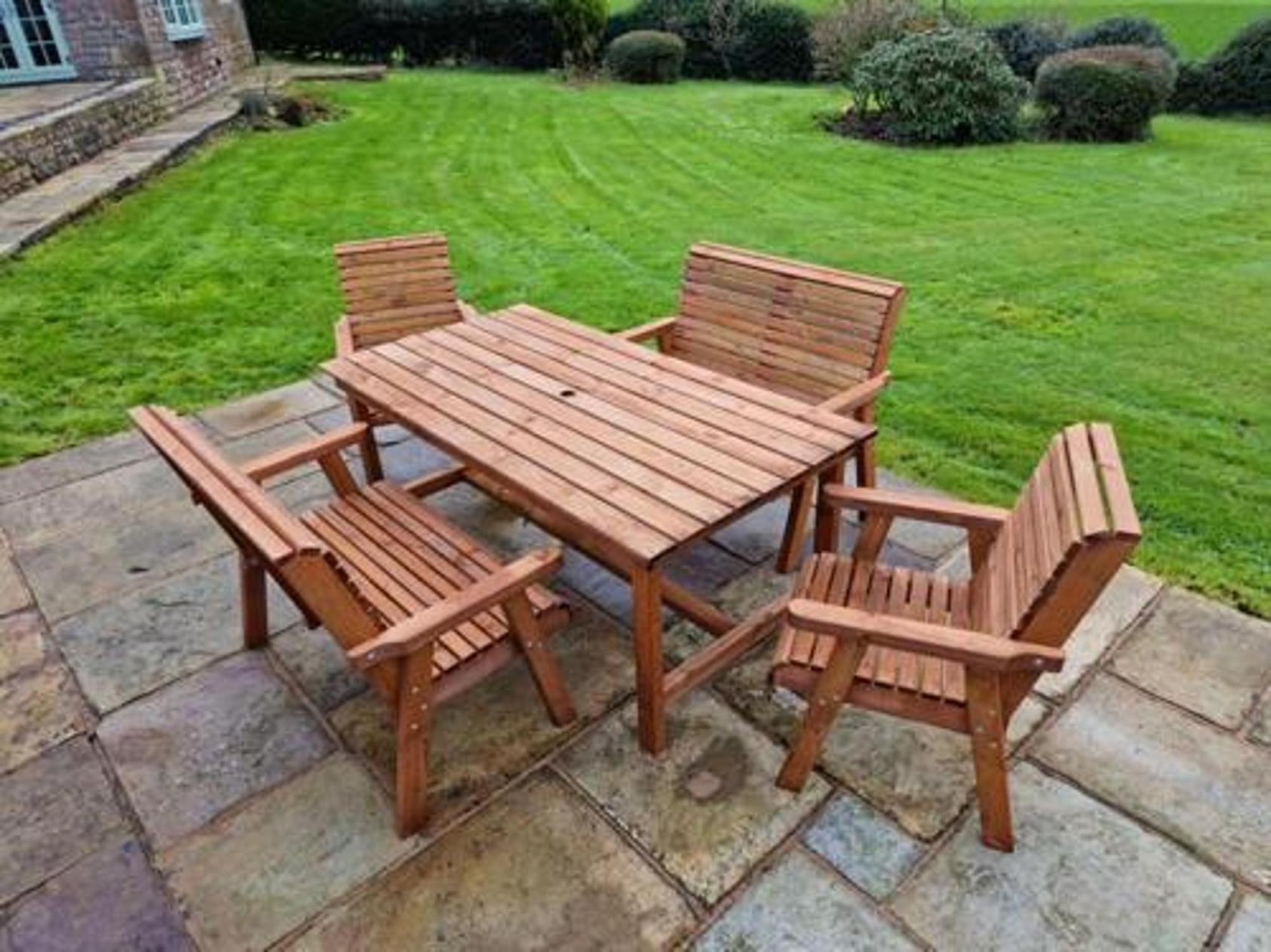 Product photograph of Churnet Valley Brown Outdoor Rectangular Table Set With 2 Benches And 2 Chairs from Choice Furniture Superstore.