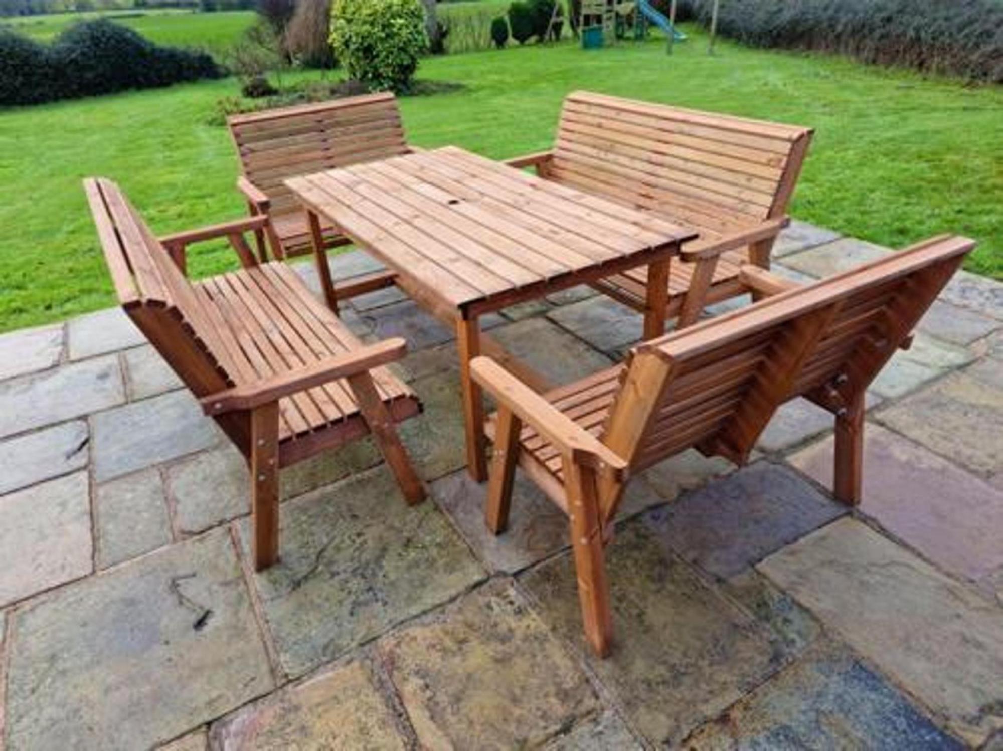 Product photograph of Churnet Valley Brown Outdoor Rectangular Table Set With 2x3 And 2x2 Benches from Choice Furniture Superstore.