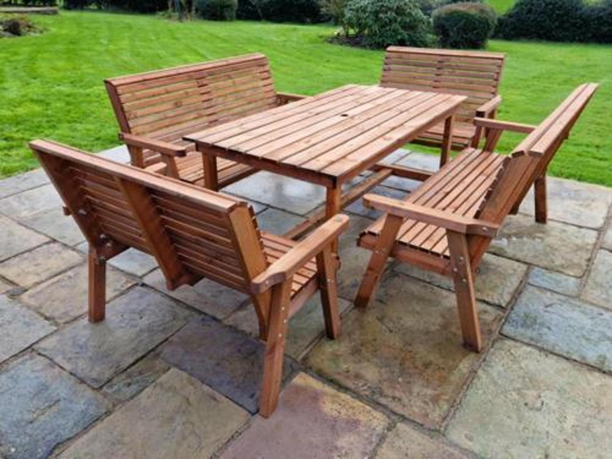 Product photograph of Churnet Valley Brown Outdoor Rectangular Table Set With 2x3 And 2x2 Benches from Choice Furniture Superstore.