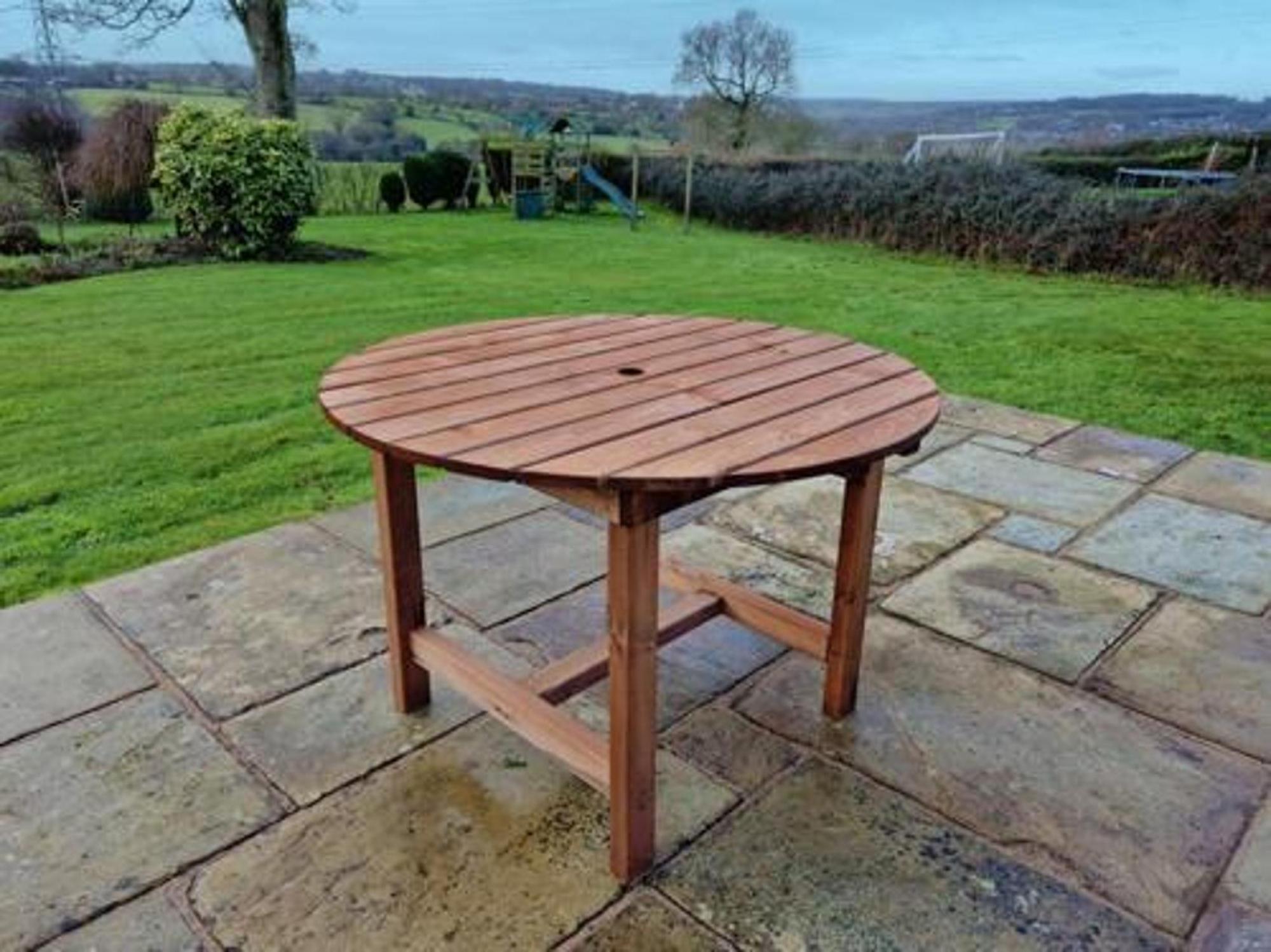 Product photograph of Churnet Valley Brown Outdoor Round Table from Choice Furniture Superstore.