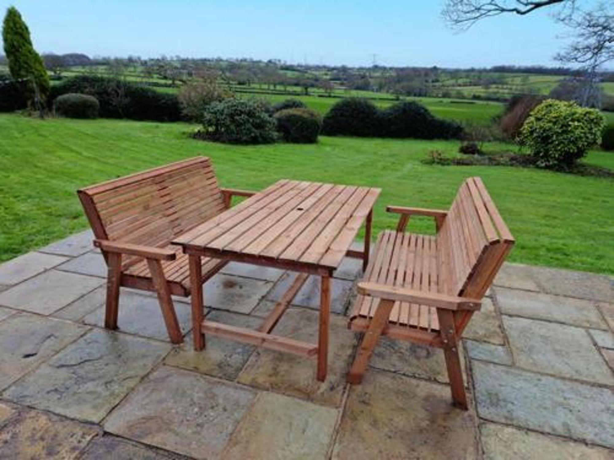 Product photograph of Churnet Valley Brown Outdoor Rectangular Table Set With 2x3 Benches from Choice Furniture Superstore.