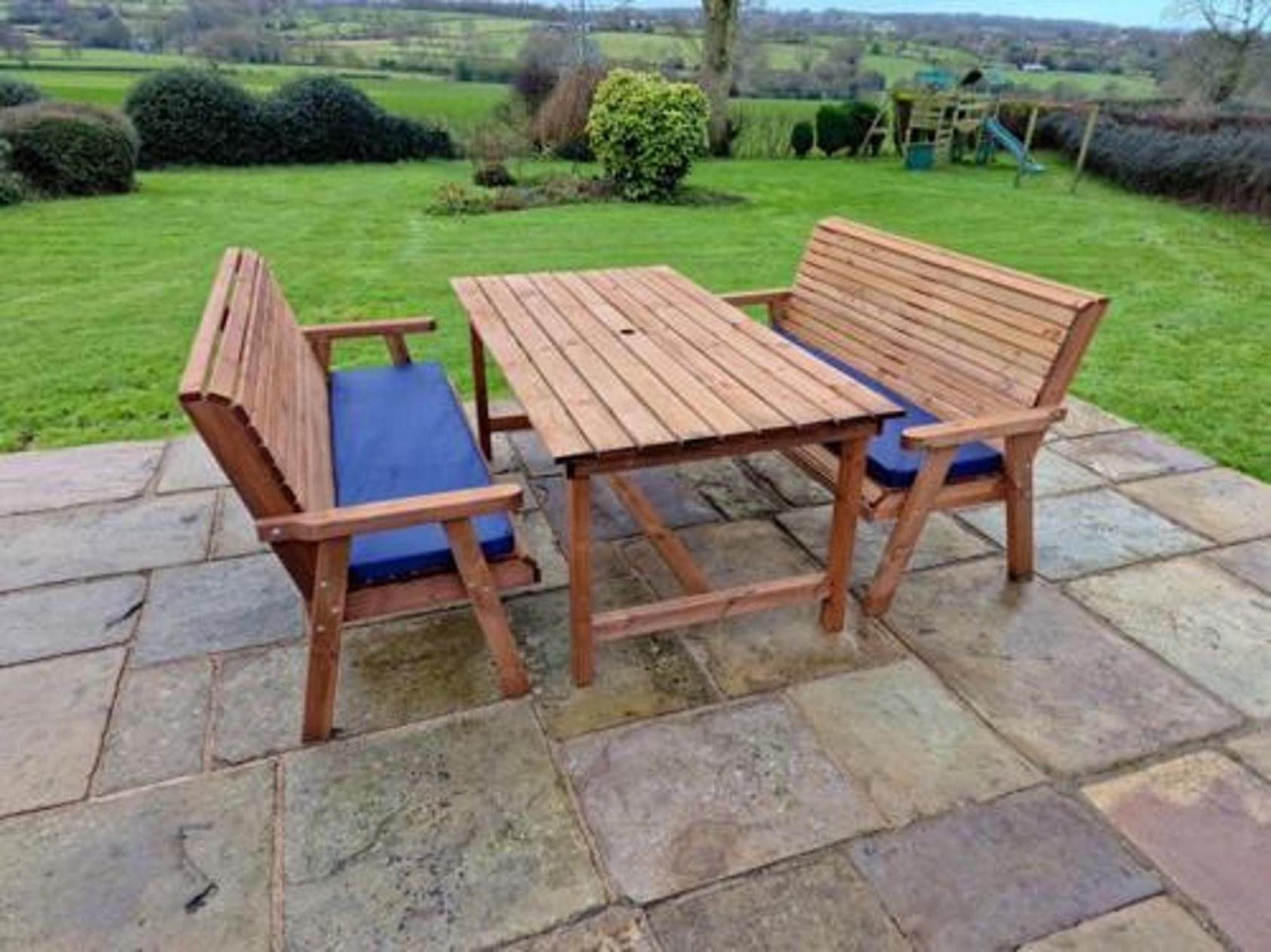 Product photograph of Churnet Valley Brown Outdoor Rectangular Table Set With 2x3 Benches from Choice Furniture Superstore.