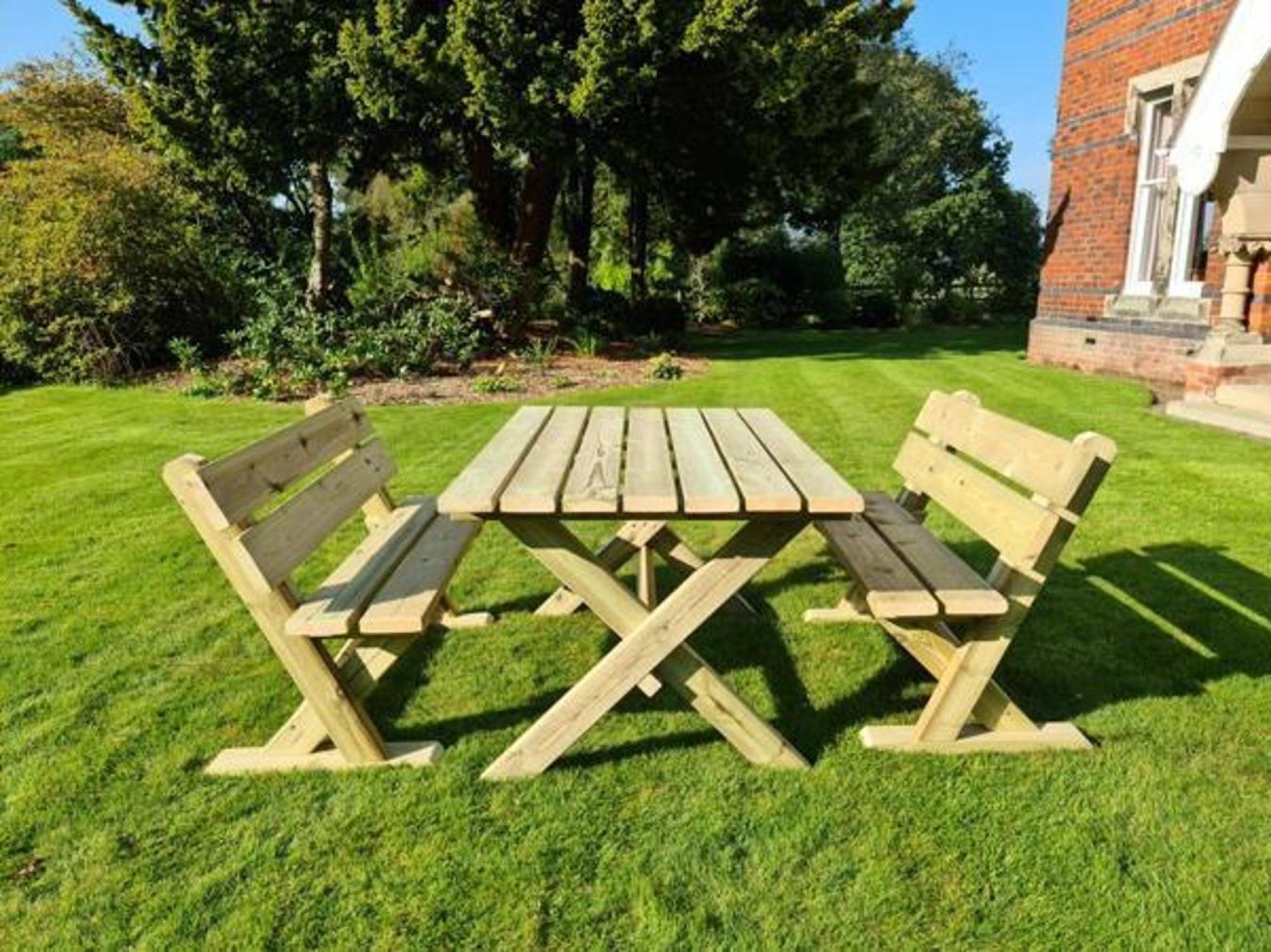 Product photograph of Churnet Valley Ashcombe Rectangular Garden Table Set With 2 Benches from Choice Furniture Superstore.