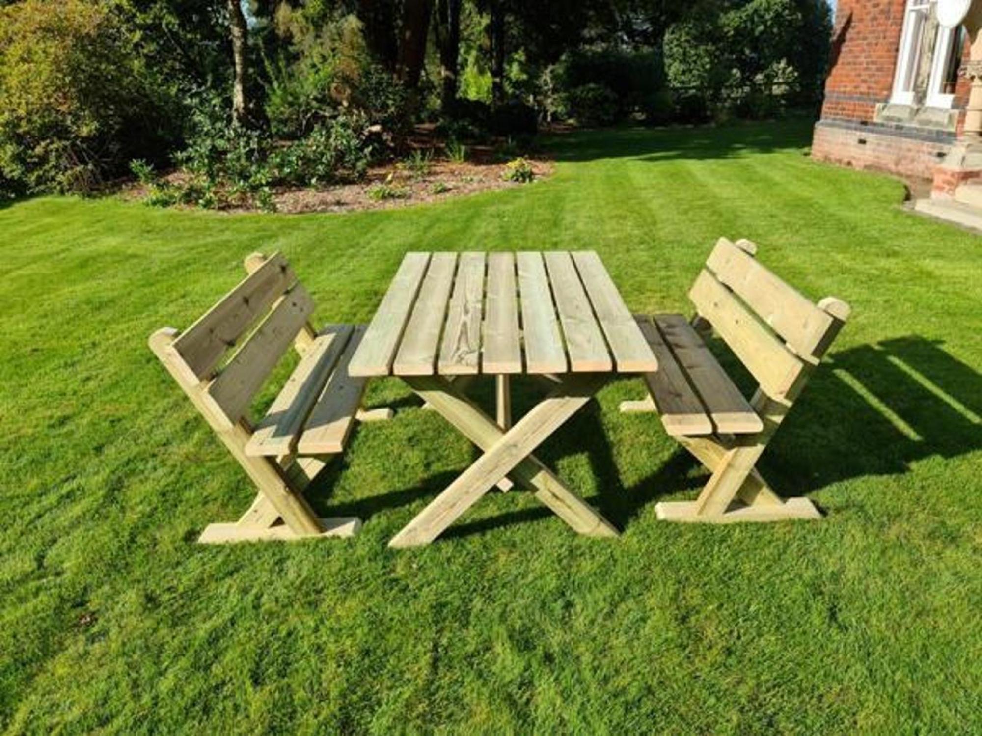 Product photograph of Churnet Valley Ashcombe Rectangular Garden Table Set With 2 Benches from Choice Furniture Superstore.