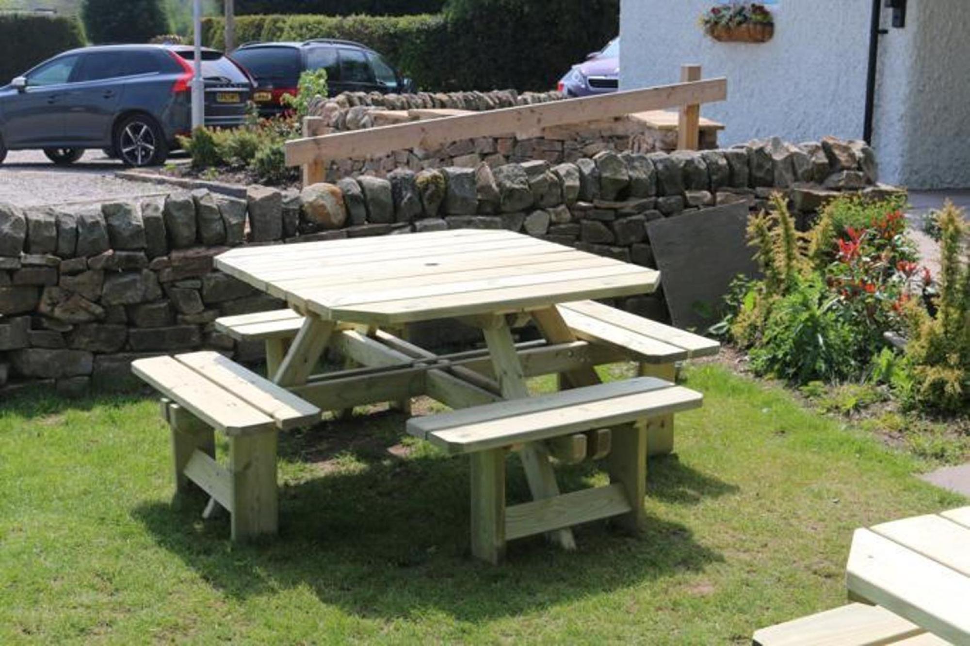 Product photograph of Churnet Valley Westwood Square Picnic Table Set With 4 Benches from Choice Furniture Superstore.