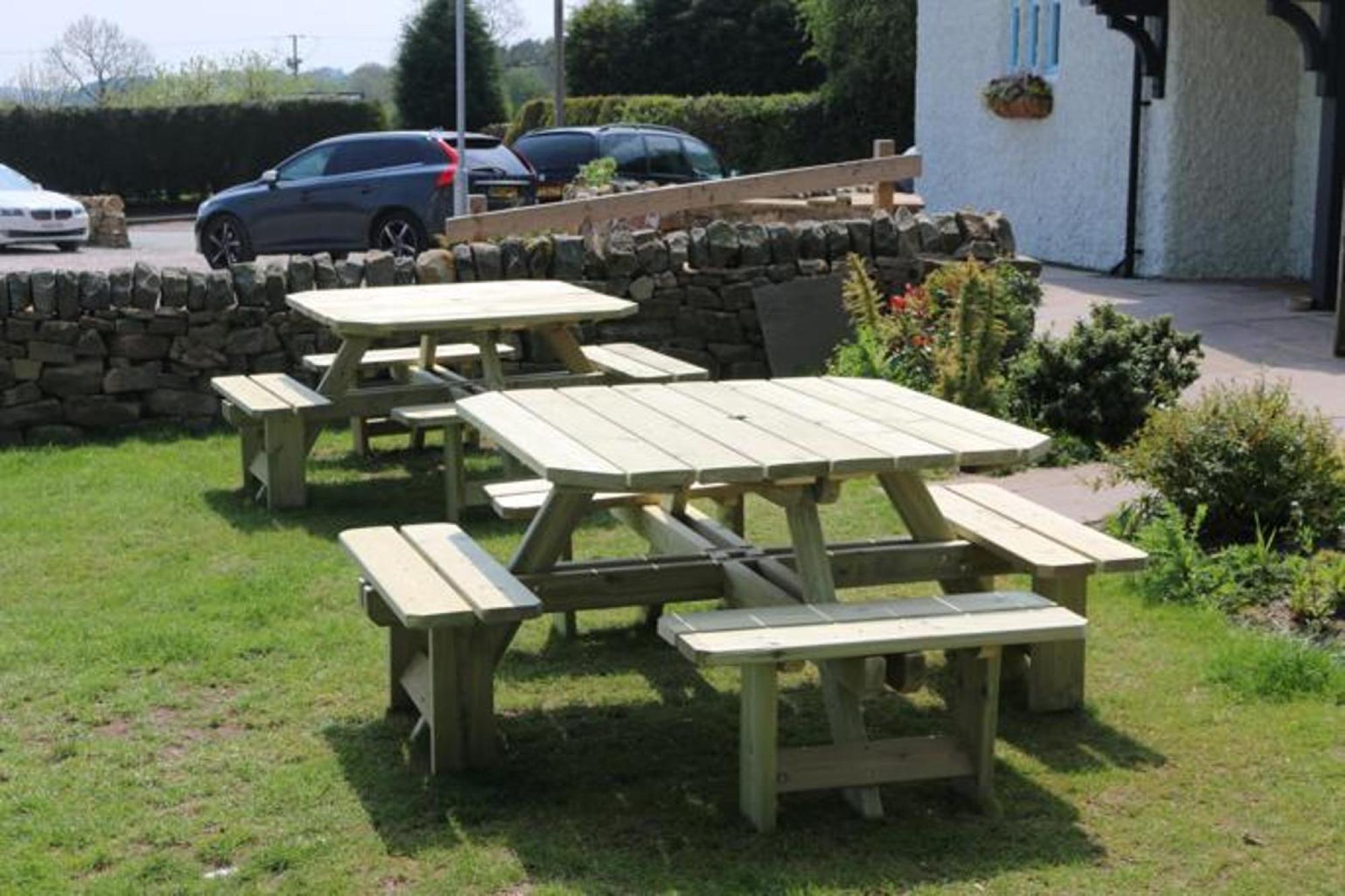 Product photograph of Churnet Valley Westwood Square Picnic Table Set With 4 Benches from Choice Furniture Superstore.